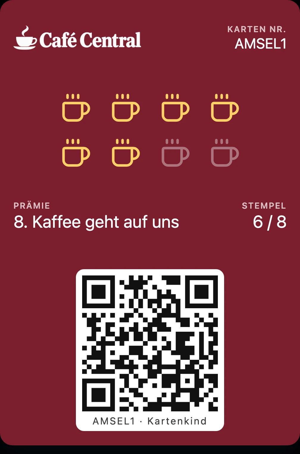 Stempelkarte vom Café Central in der Wallet