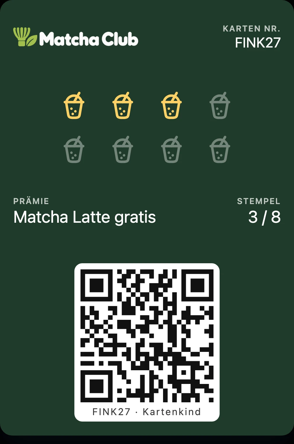 Stempelkarte vom Matcha Club in der Wallet